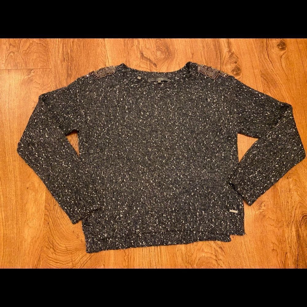 Guess grey/silver sparkle sweater with beaded shoulders